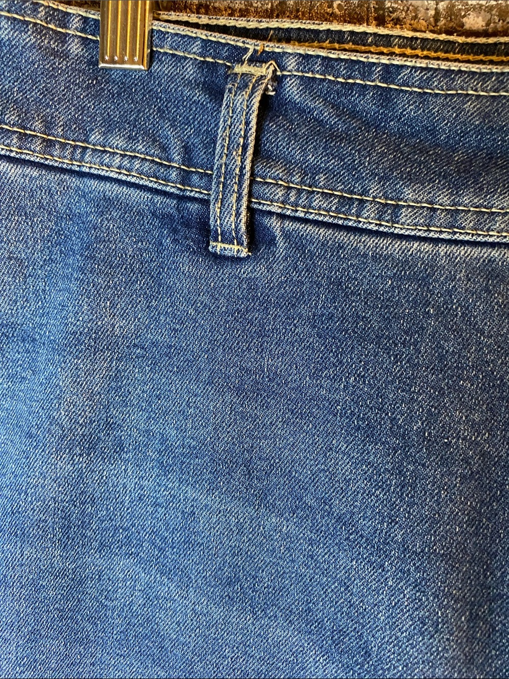Dex Wide Leg Flare Jeans in Medium Blue Denim with Raw Hem - Picture 6 of 8